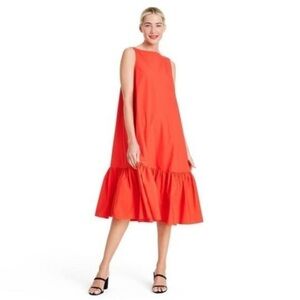 Christopher John Rodgers X Target Red Poplin Ruffled Hem Midi Dress Small